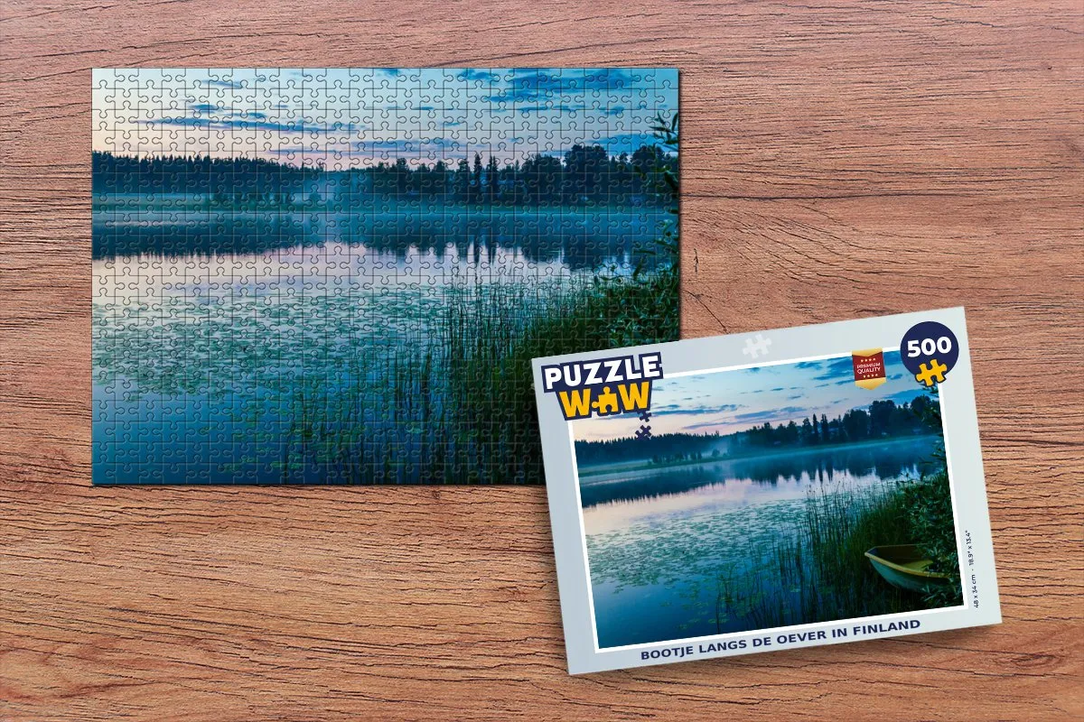 PuzzleWow Bootje langs de oever Finland Legpuzzel 500 Stuks - Multicolor