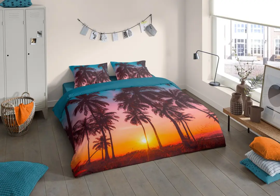 Pure Dekbedovertrek "palmbomen en ondergaande zon"