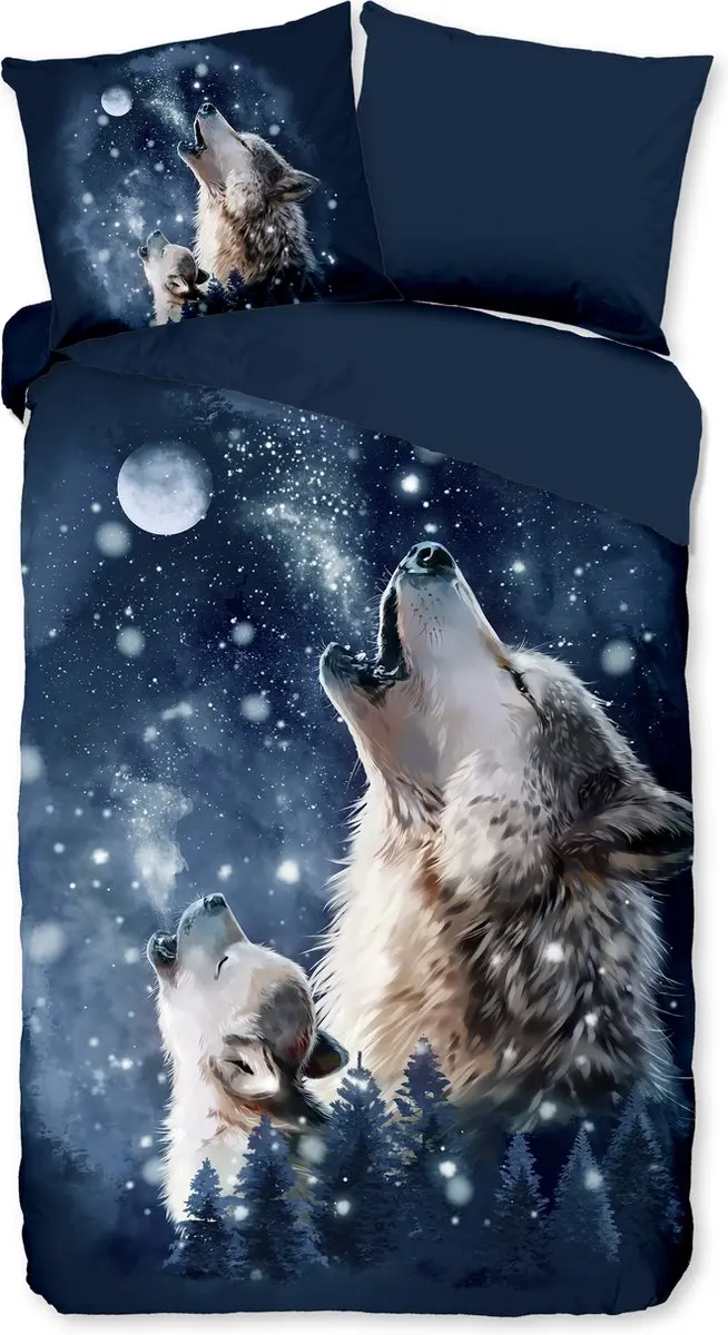 Pure dekbedovertrek wolf bij maanlicht