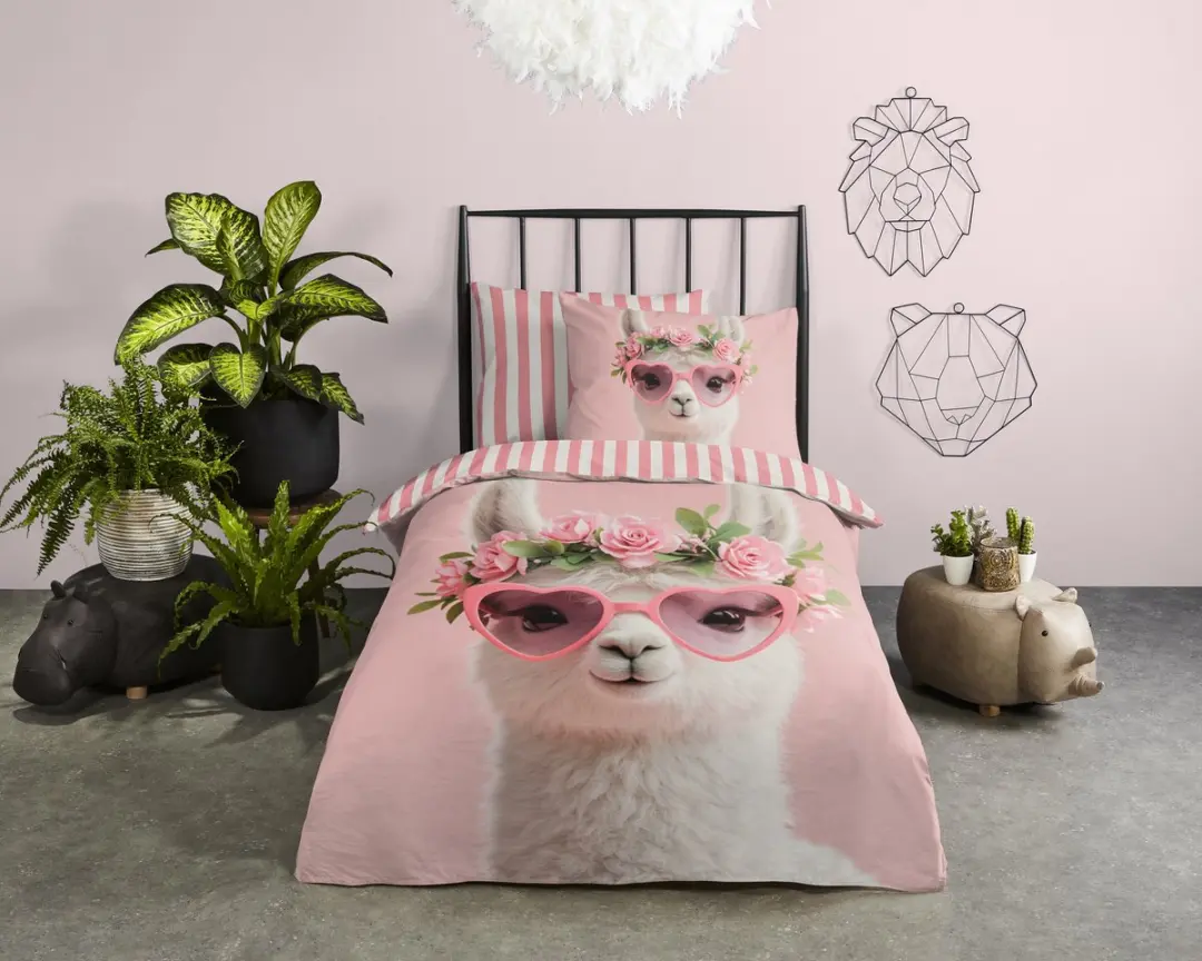 Pure dekbedovertrek lama met roze bril