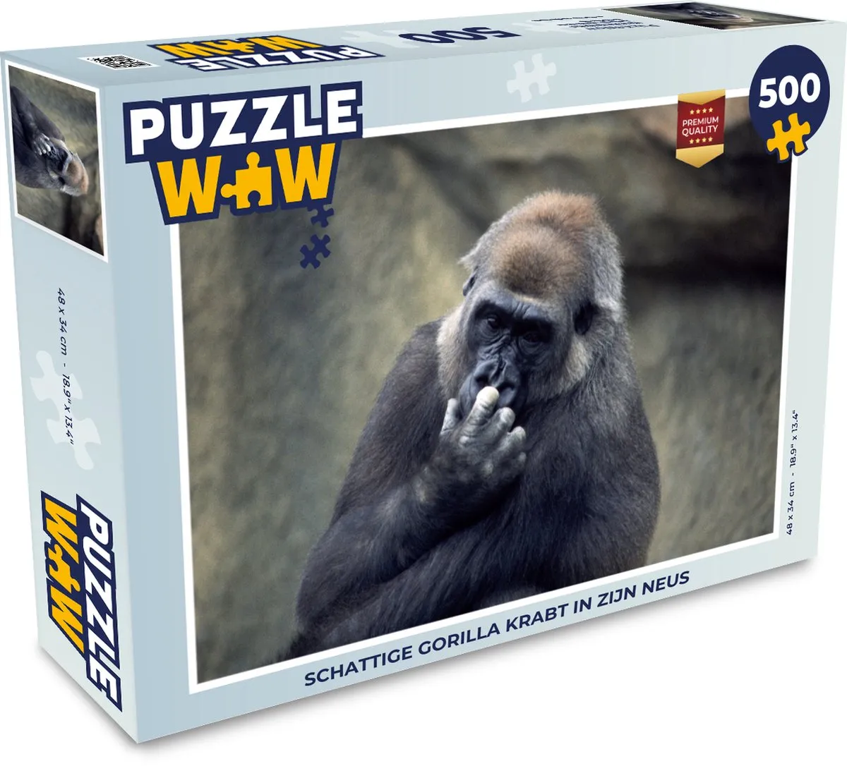 PuzzleWow Legpuzzel Schattige Gorilla - 500 Stuks - Multicolor
