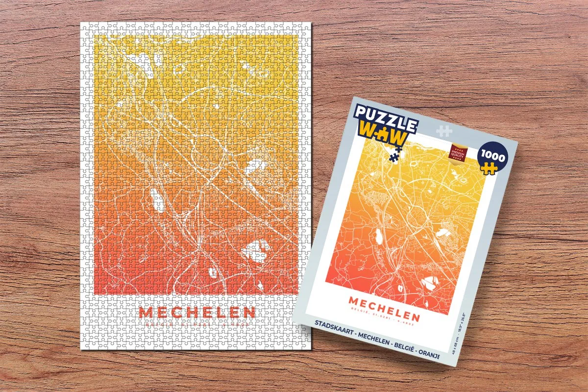 PuzzleWow Stadskaart Mechelen België Puzzel 1000 Stuks - Multicolor