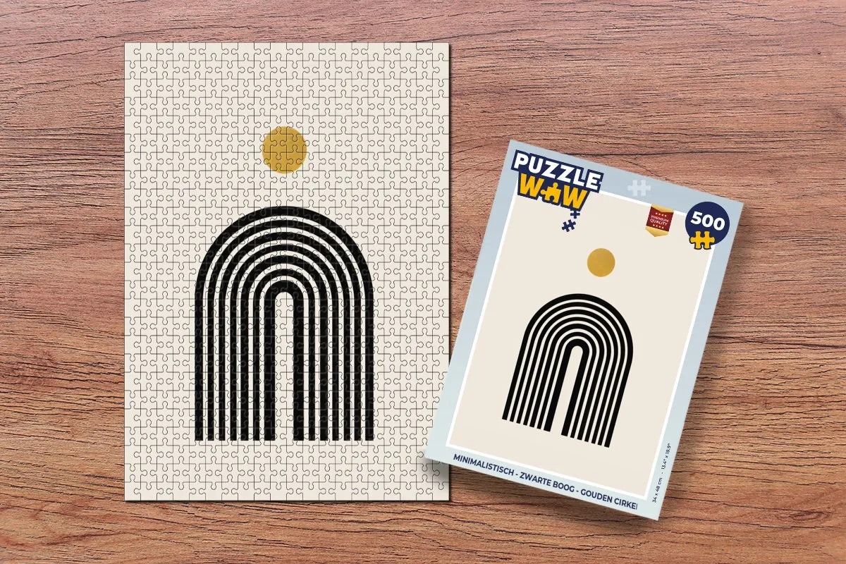 PuzzleWow Minimalistisch Legpuzzel 500 Stuks - Boog/Zwarte & Gouden Cirkel