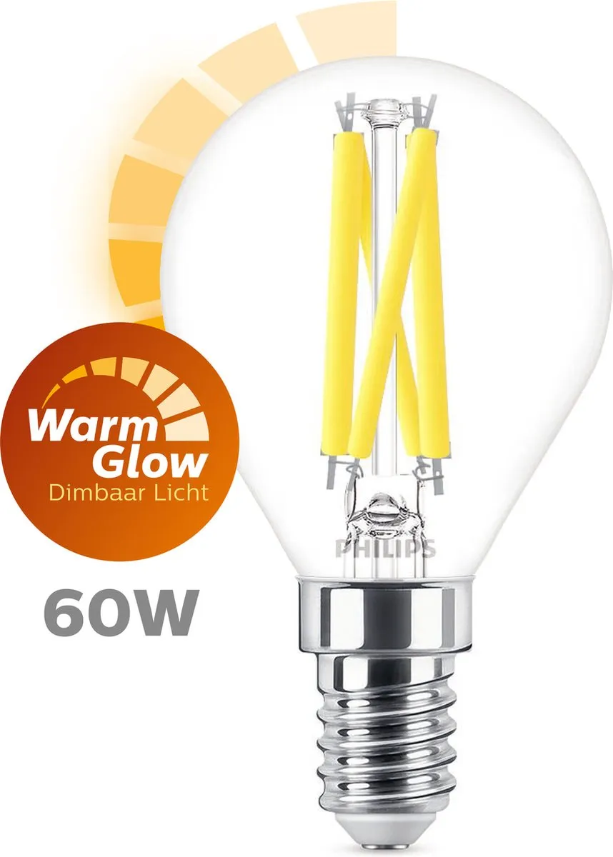 Philips LED Kogellamp Transparant 60W E14 - Warmwit