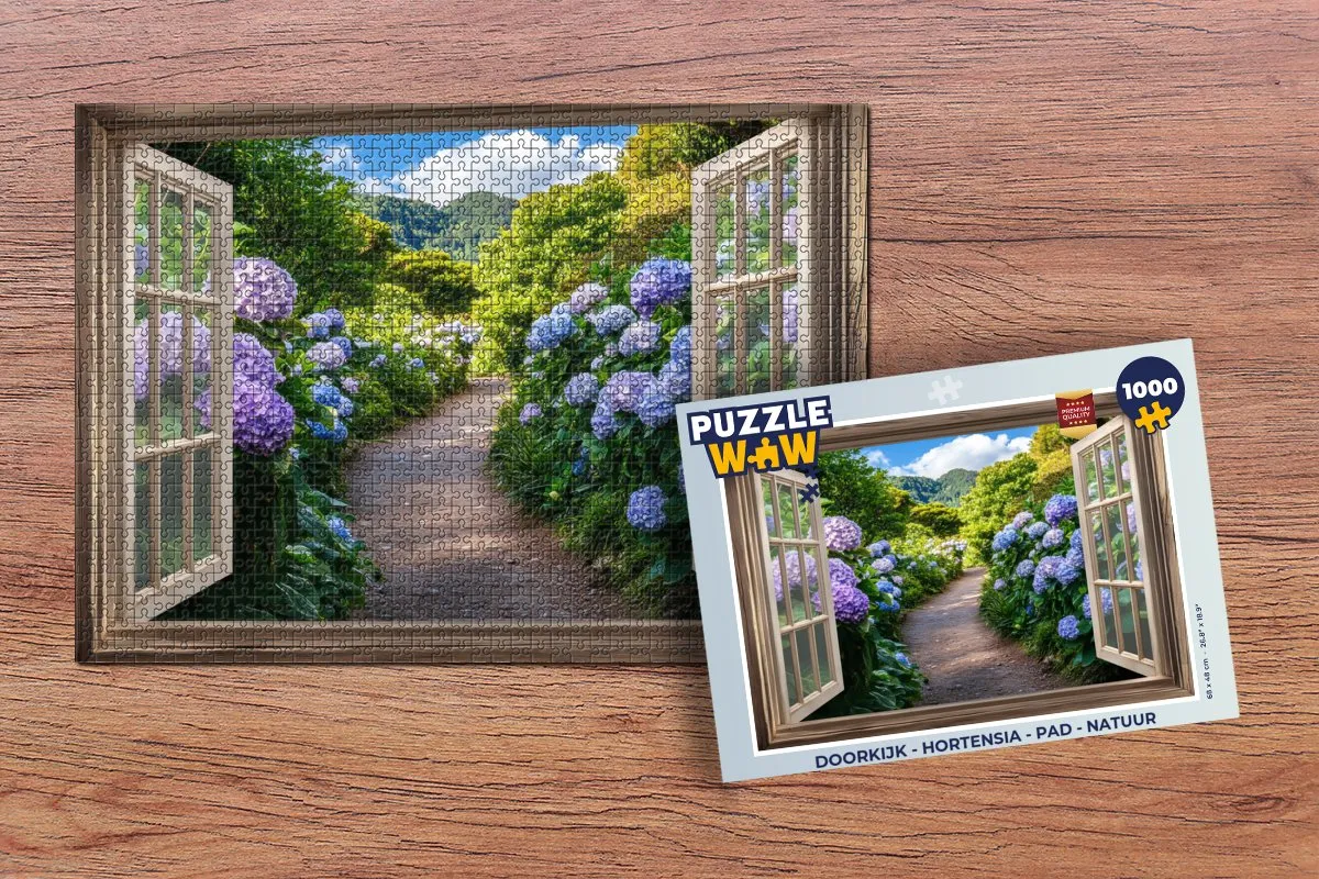 PuzzleWow Hortensia Pad Legpuzzel 1000 Stuks