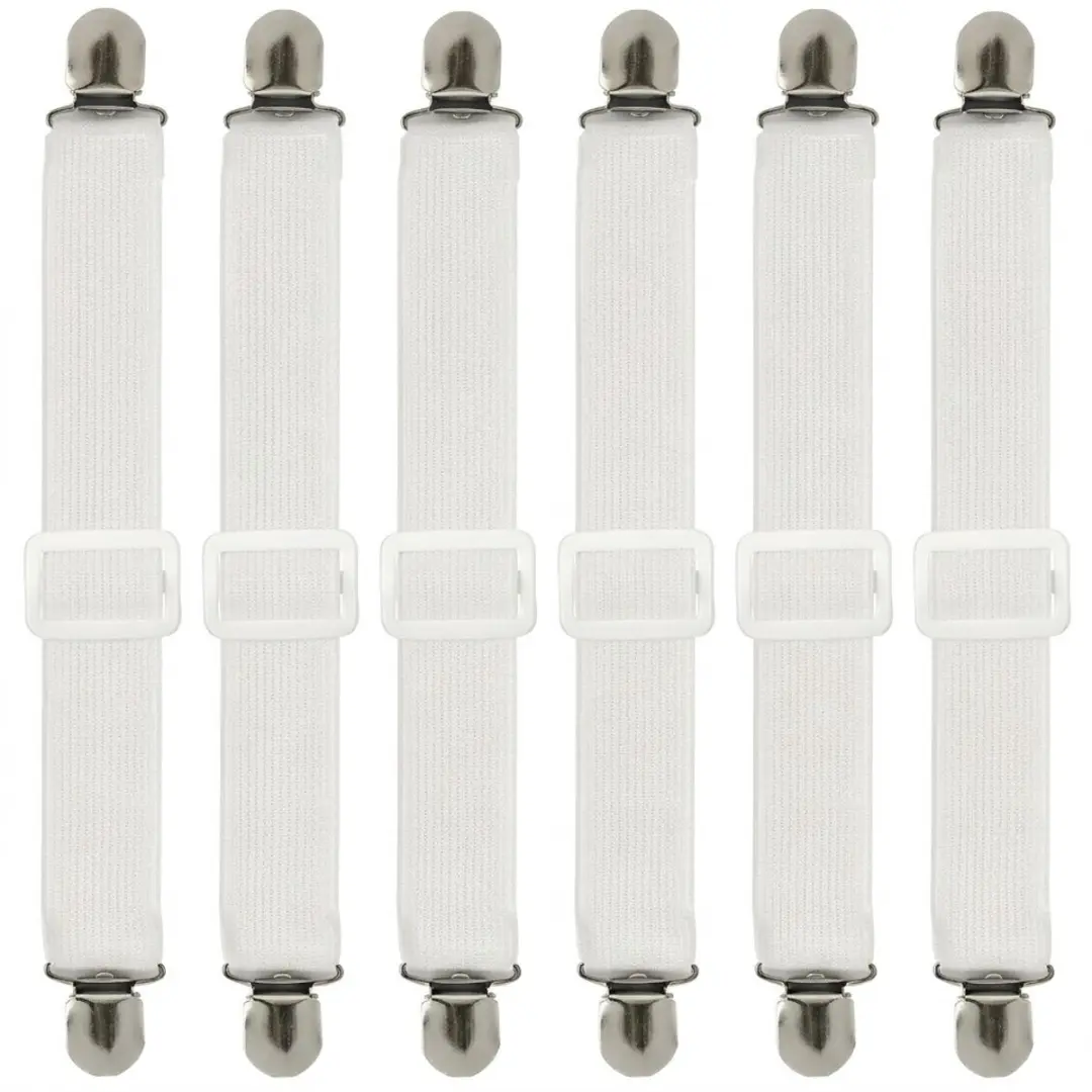 Witte verstelbare lakenbanden met metalen clips