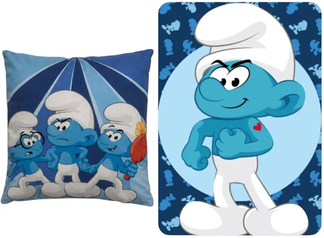 De Smurfen Slaapkamerset - Blauw Kussen & Fleece Deken - afbeelding 2 van 5