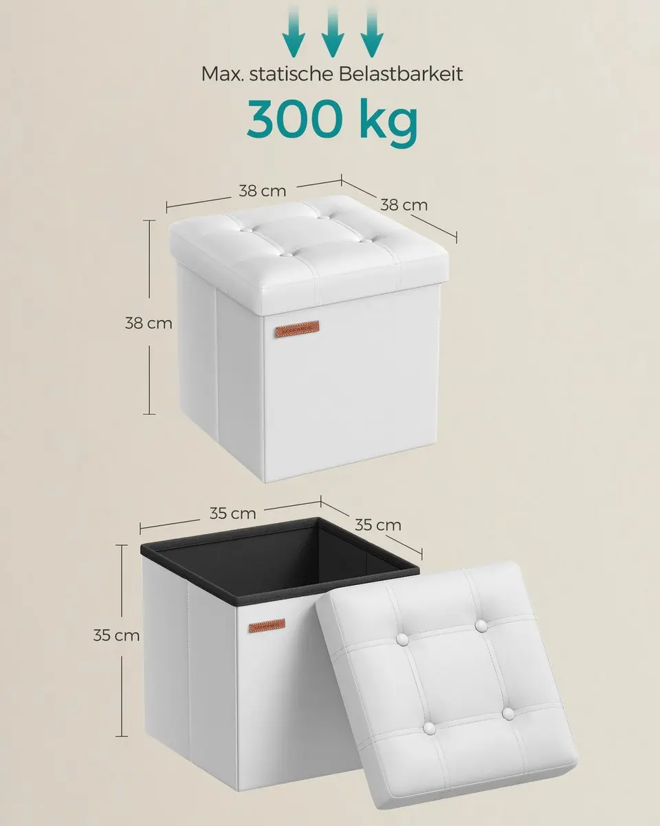 Songmics Ottomaanse Poef - 38cm - Kunstleer - Inktzwart/Wolkenwit - afbeelding 5 van 6