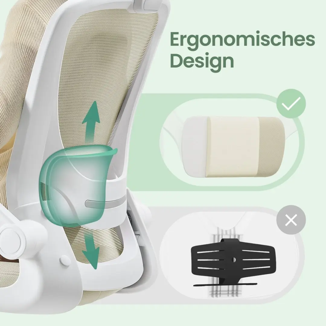 Songmics Bureaustoel Mesh Beige - Lendensteun - afbeelding 4 van 6