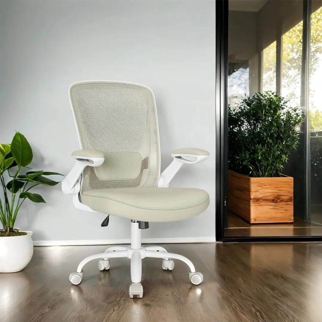 Songmics Bureaustoel Mesh Beige - Lendensteun - afbeelding 2 van 6