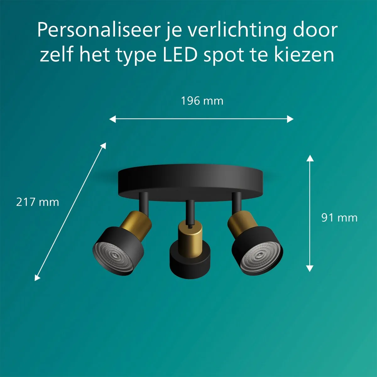 Philips Conduit Spot Plafondspot 3x GU10 - Zwart/Messing