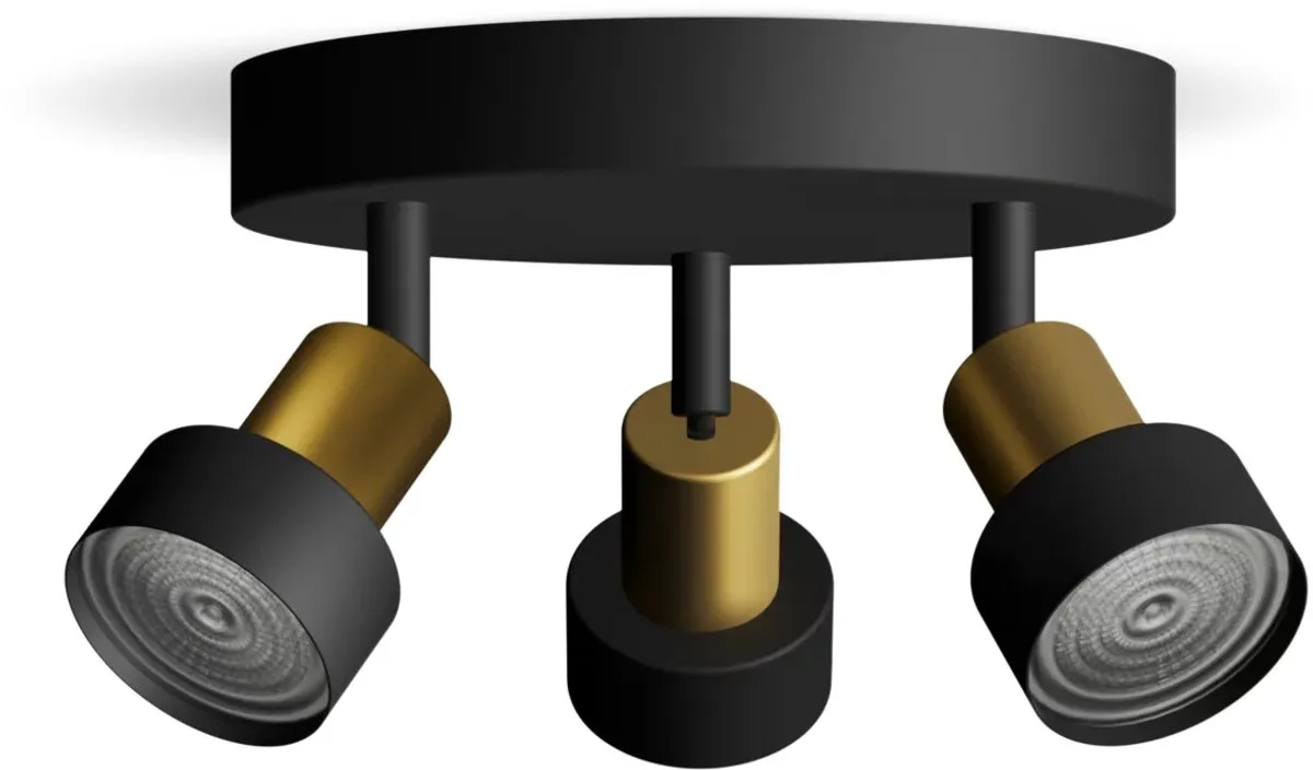Philips Conduit Spot Plafondspot 3x GU10 - Zwart/Messing