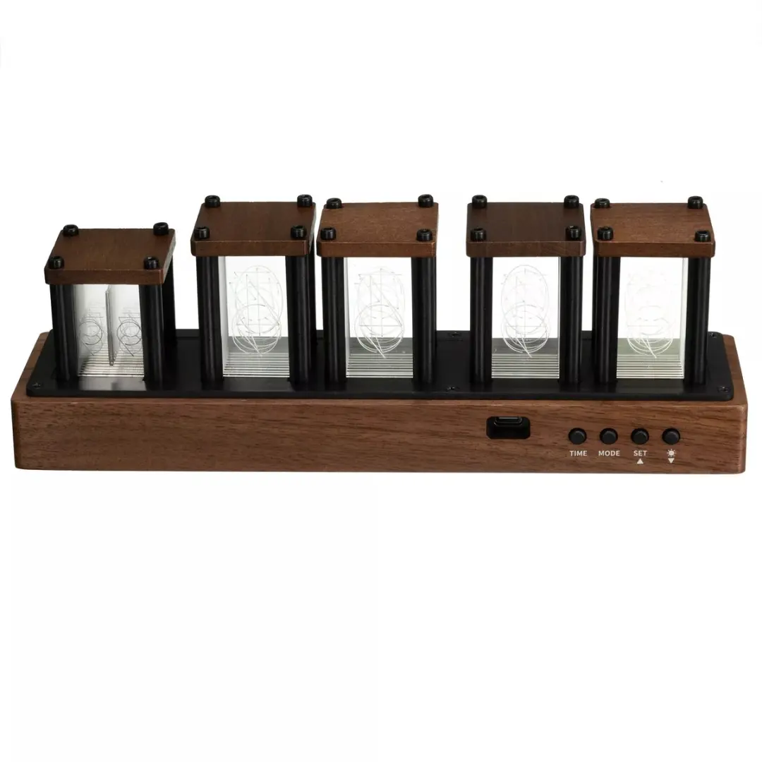 Bresser Kienzle Klok LED-Nixie Retro-design - Bruin - afbeelding 2 van 4