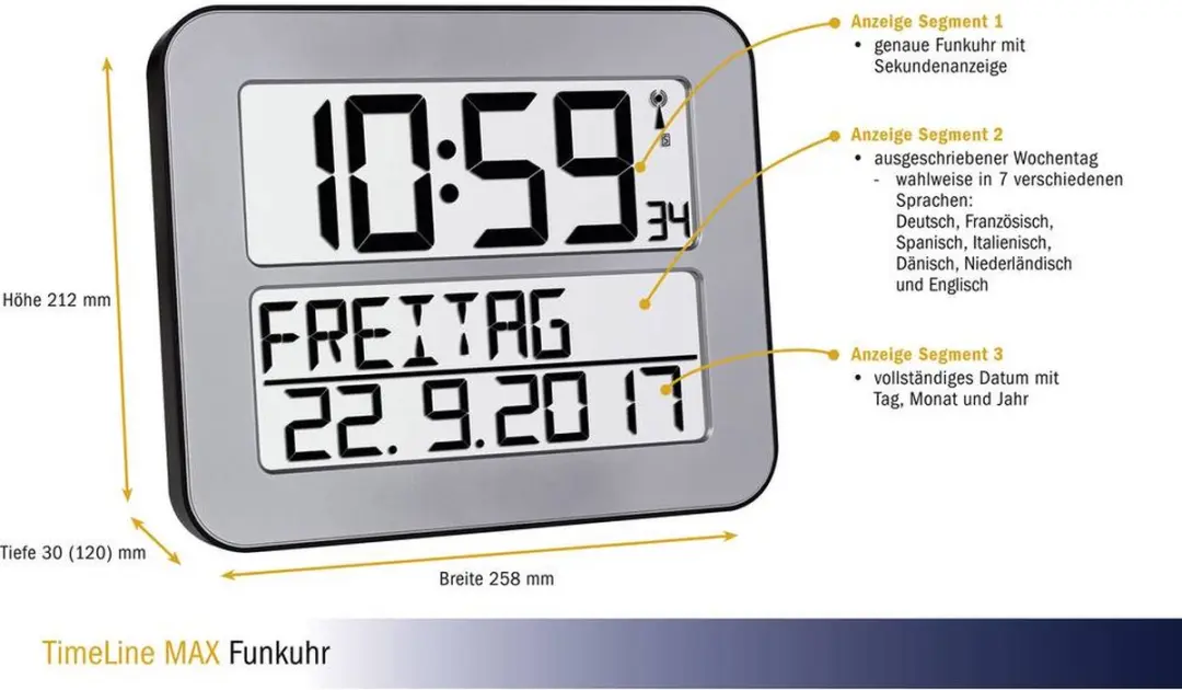 TFA Dostmann 60.4512.54 Digitaal Klok - Zendergestuurd - Zilverkleurig - afbeelding 2 van 6