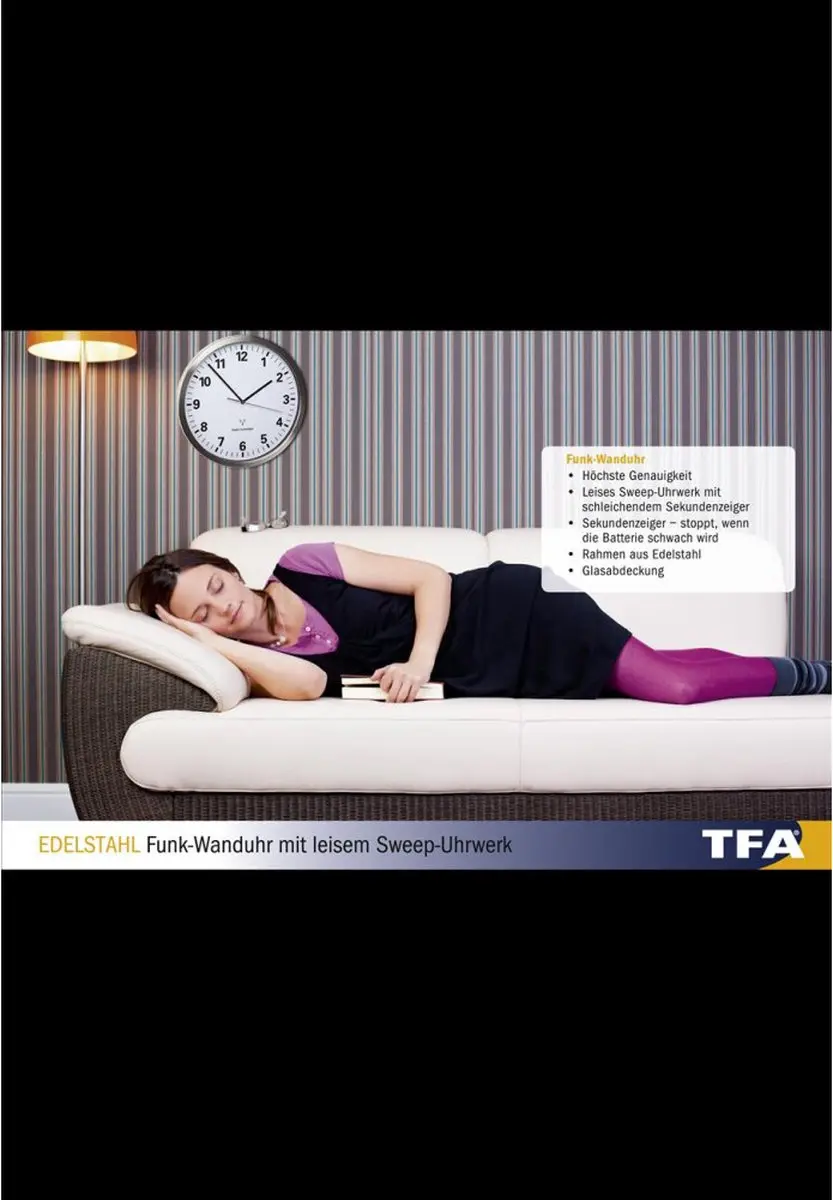 TFA Dostmann Radiografische Wandklok 3,05cm - Wit/RVS - afbeelding 6 van 6