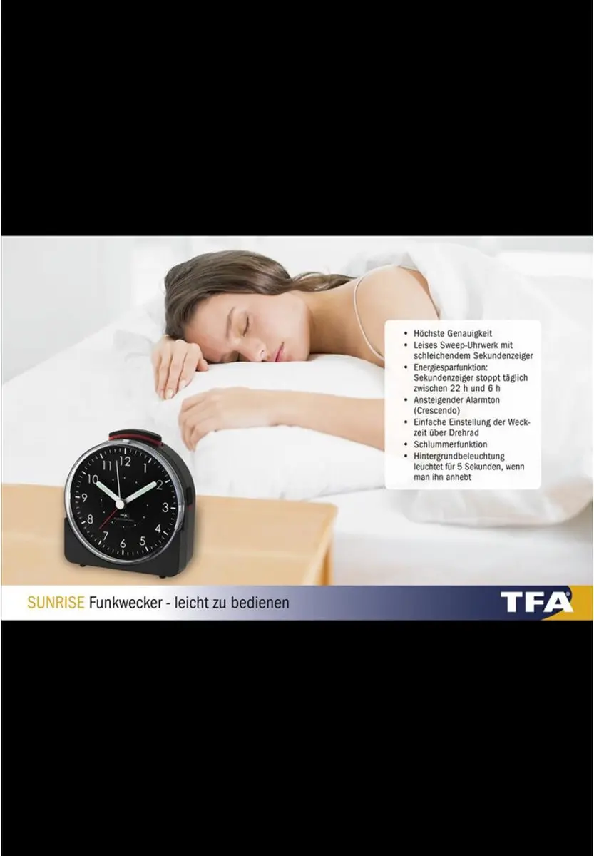 TFA Dostmann 60.1513.01 Radiowekker - Analoog - Zwart - afbeelding 4 van 5