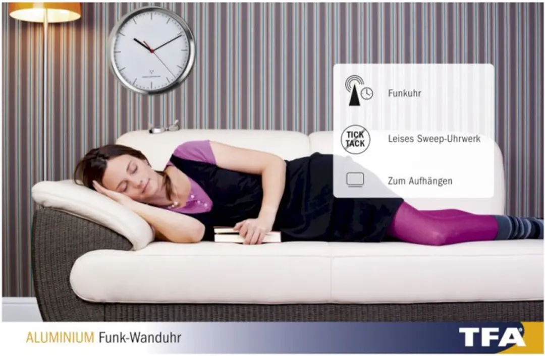 TFA Dostmann Wandklok 60.3530.02 - Zendergestuurd - 22x4,5cm - Aluminium/Wit - afbeelding 2 van 6