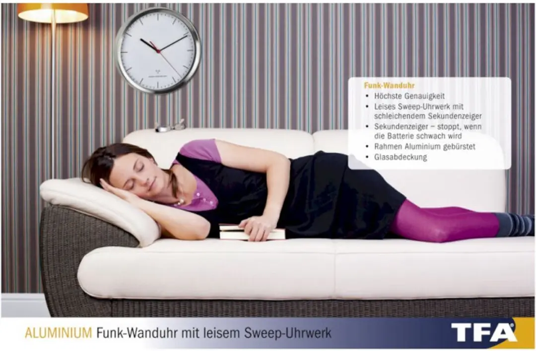 TFA Dostmann Wandklok 60.3530.02 - Zendergestuurd - 22x4,5cm - Aluminium/Wit - afbeelding 4 van 6