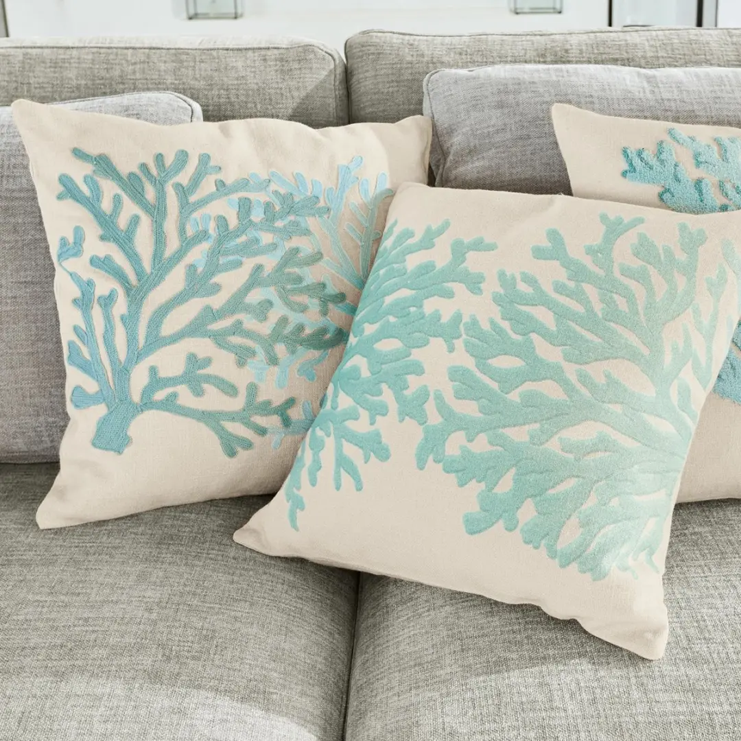 Loberon Kussenhoes Set 3 Stuks - Turquoise/Beige - afbeelding 4 van 6