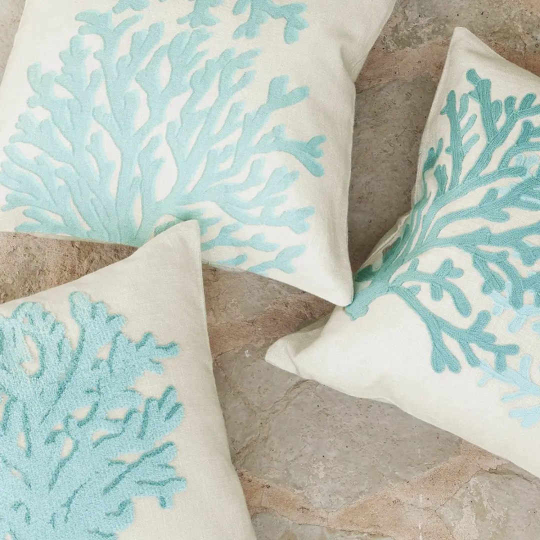 Loberon Kussenhoes Set 3 Stuks - Turquoise/Beige - afbeelding 6 van 6