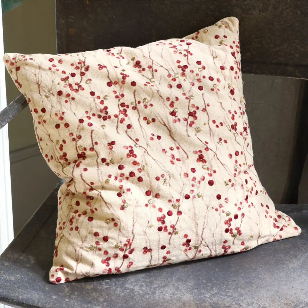 Loberon Kussenhoes Rimont - wit/rood - afbeelding 5 van 6