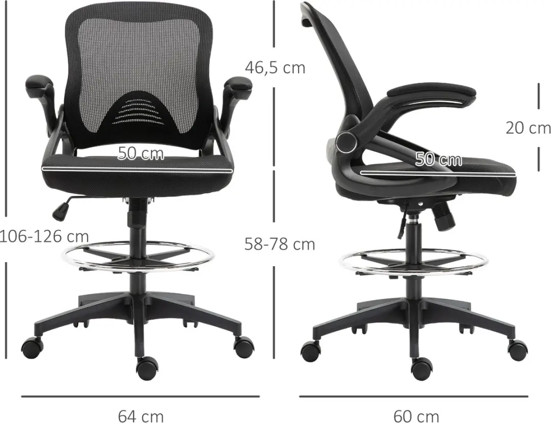 Vinsetto Zeichenstuhl 921-190 - Zwart - afbeelding 5 van 6
