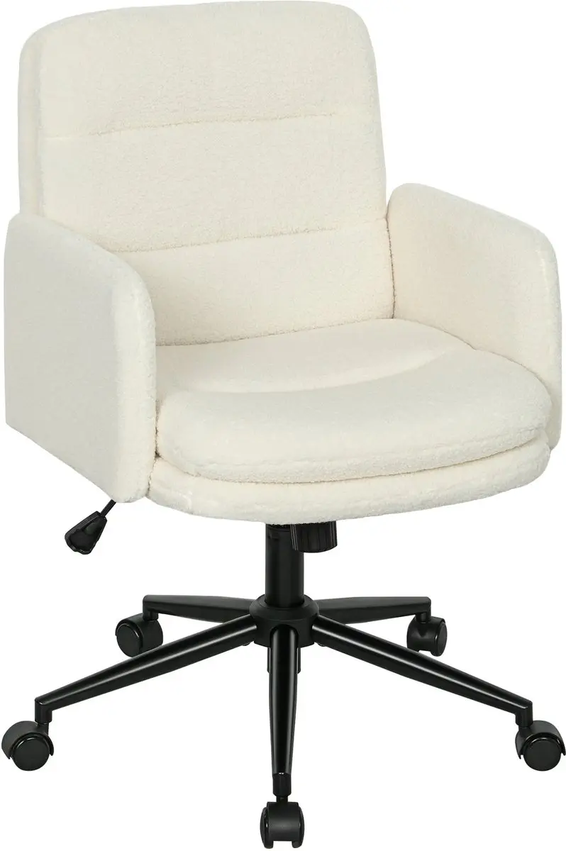 HOMCOM Office Chair-Boucle (100% Polyester)-65L x 61,5B x 91-101H cm-Cremeweiß