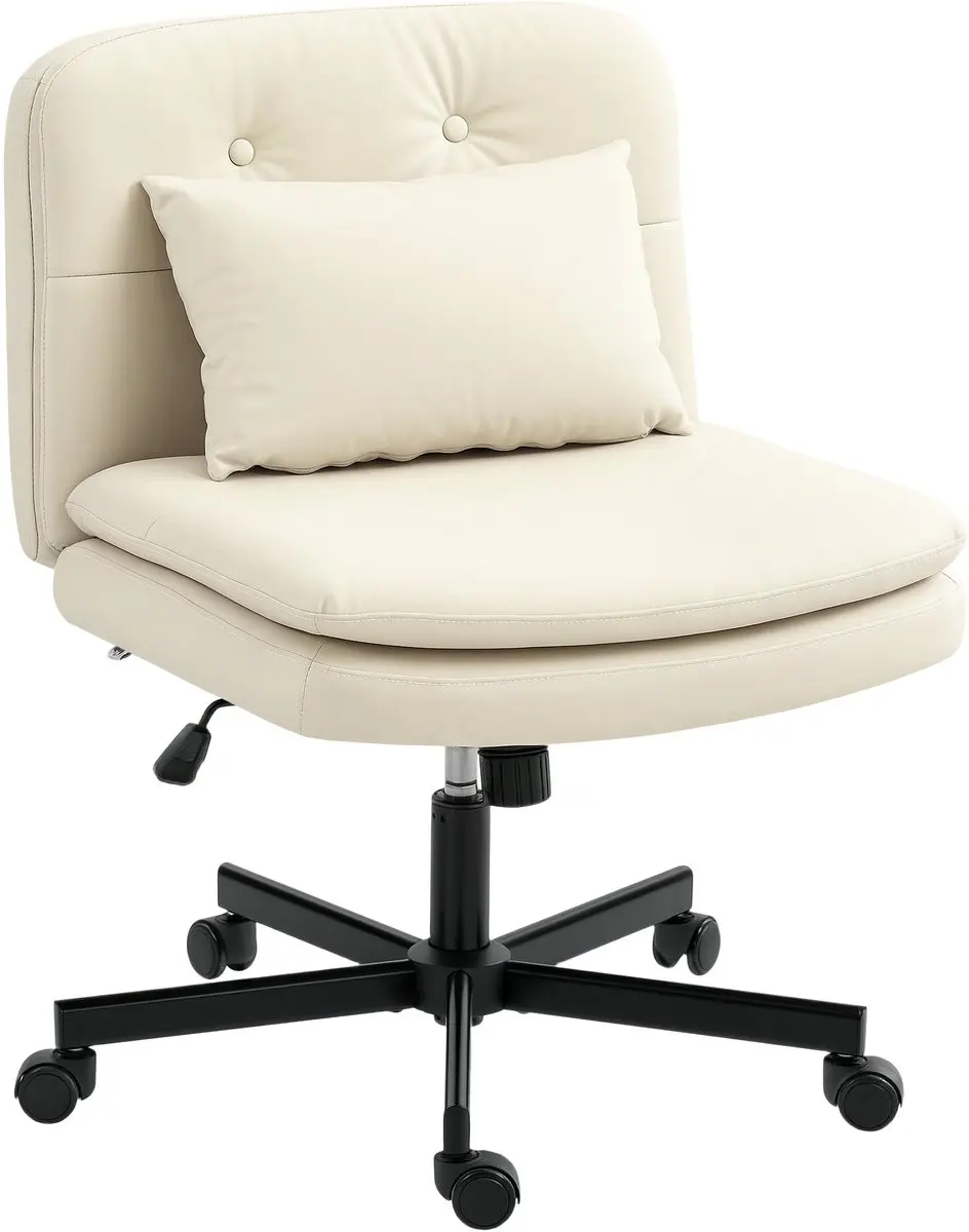 HOMCOM Office Chair-Kunstleder, Metall-63L x 67B x 83-93H cm-Beige