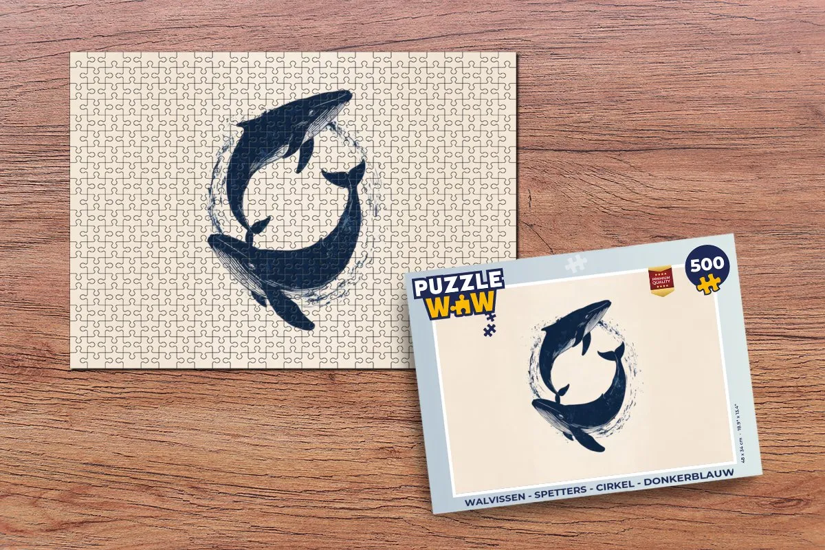 PuzzleWow Walvissen - Spetters Legpuzzel 500 Stuks - Donkerblauw