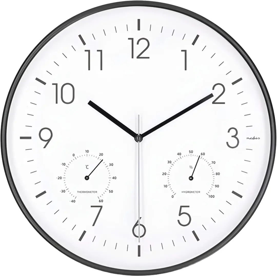 Nedis Wandklok 30cm - Thermometer & Hygrometer - Wit/Zwart - afbeelding 4 van 5
