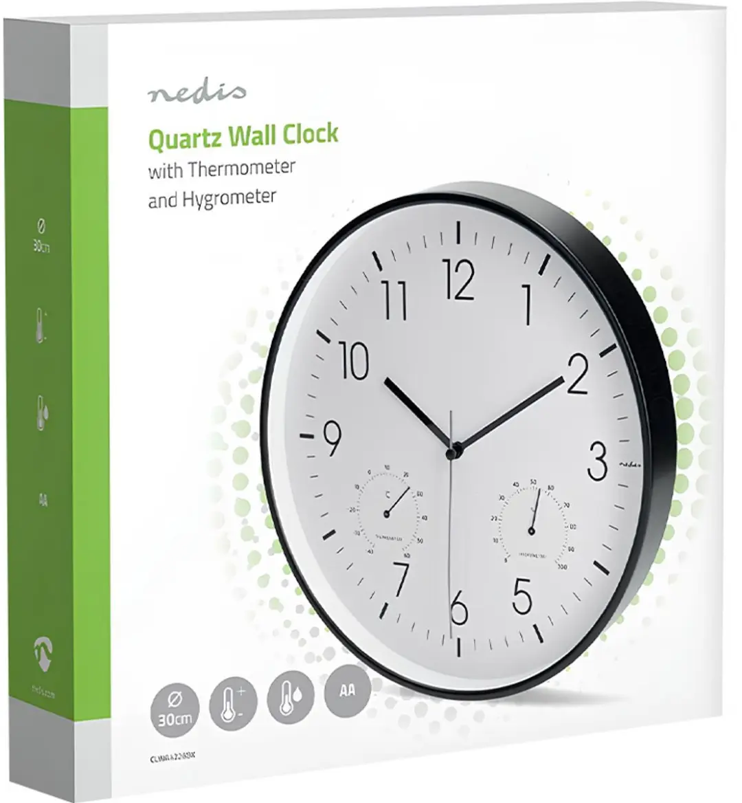 Nedis Wandklok 30cm - Thermometer & Hygrometer - Wit/Zwart - afbeelding 2 van 5