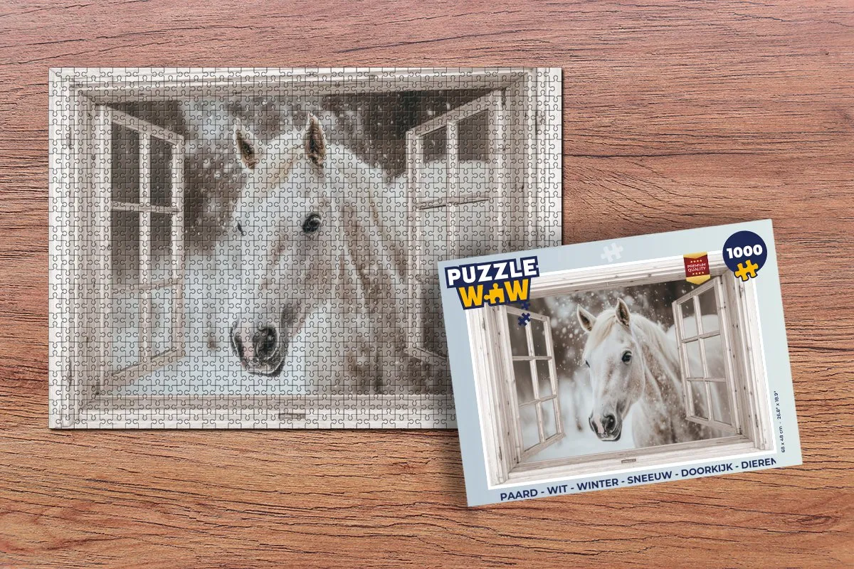PuzzleWow Paard Winter Legpuzzel 1000 Stuks - Wit