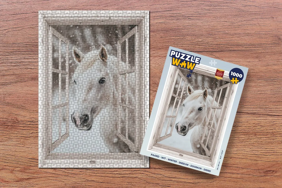 PuzzleWow Paard Winter Legpuzzel 1000 Stuks - Wit