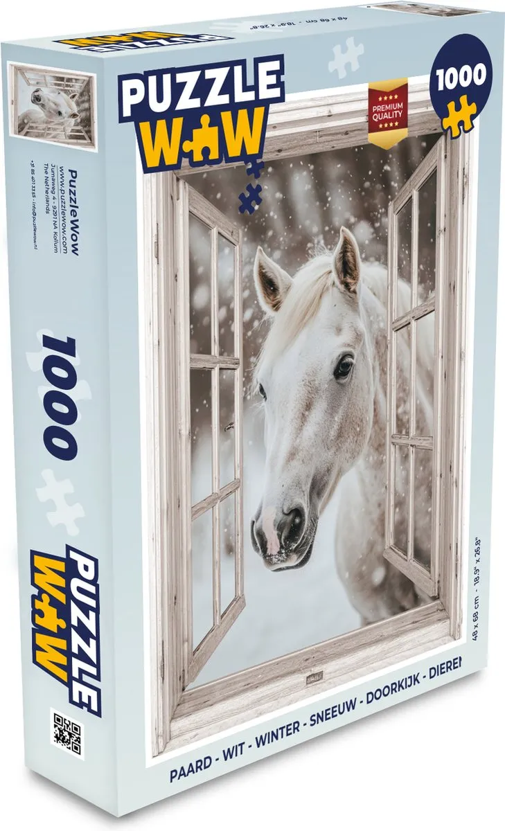PuzzleWow Paard Winter Legpuzzel 1000 Stuks - Wit
