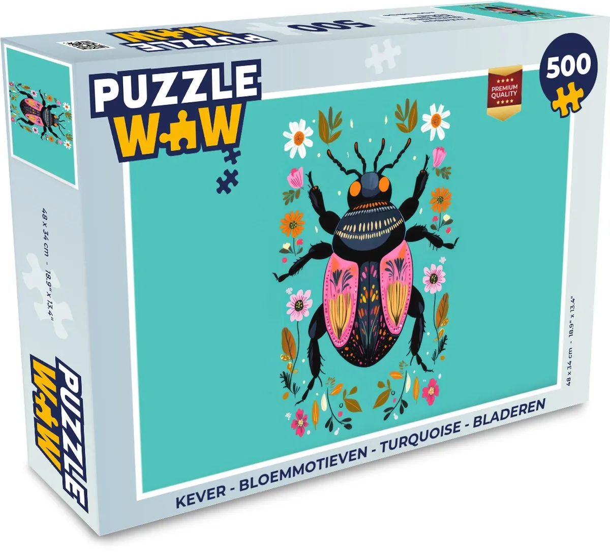 PuzzleWow Kever Bloemmotieven Legpuzzel 500 Stuks - Turquoise