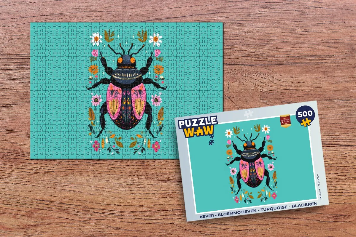 PuzzleWow Kever Bloemmotieven Legpuzzel 500 Stuks - Turquoise