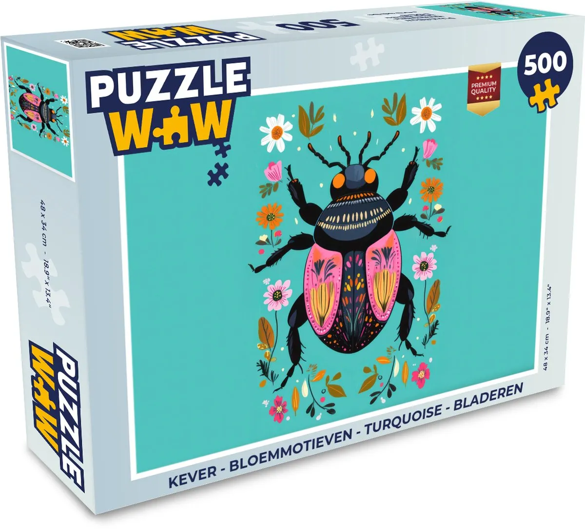 PuzzleWow Kever Bloemmotieven Legpuzzel 500 Stuks - Turquoise