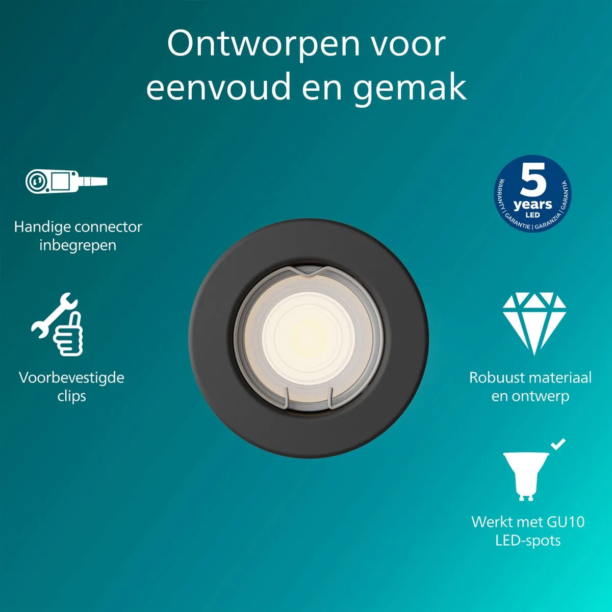 Philips Peridot Inbouwspot GU10 7W - Zwart