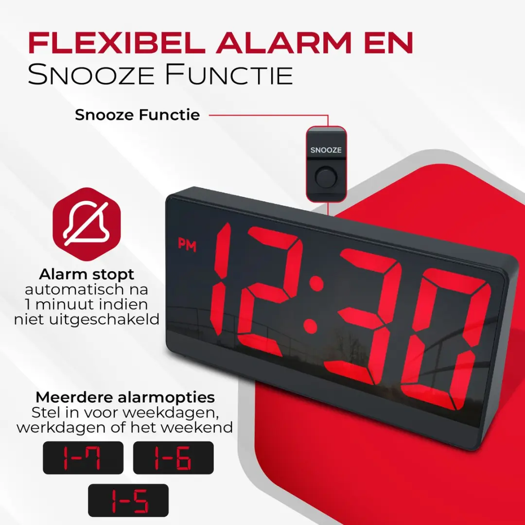 Caliber Digitale Wekker - Zwart - afbeelding 3 van 6