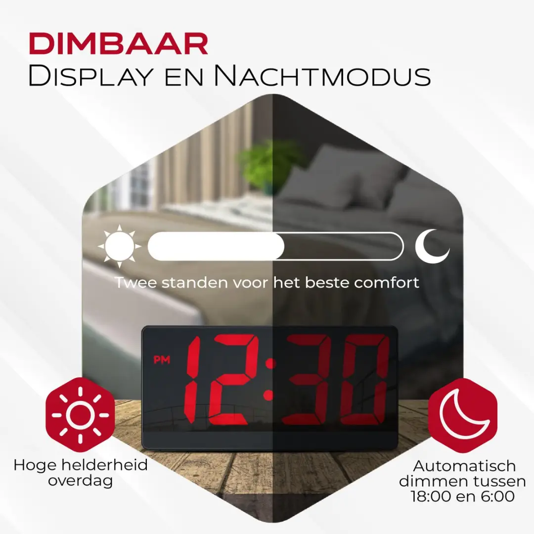 Caliber Digitale Wekker - Zwart - afbeelding 2 van 6