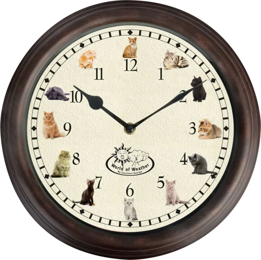 Esschert Design Klok met kattengeluiden
