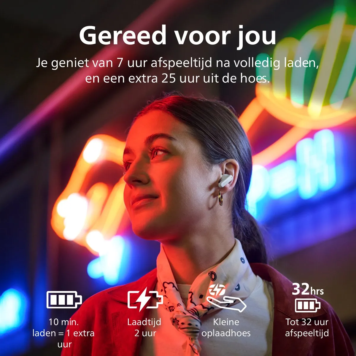 Philips TAT2000 In-Ear Oordopjes - 32u Afspeeltijd - IPX4 - Wit