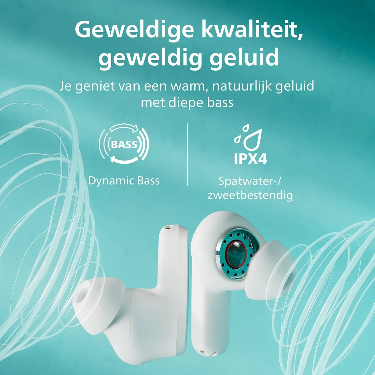 Philips TAT2000 In-Ear Oordopjes - 32u Afspeeltijd - IPX4 - Wit