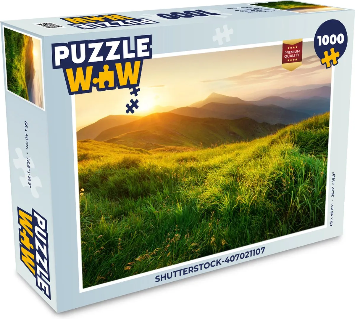 PuzzleWow Gras - Heuvels - Zon - Natuur Landschap Legpuzzel 1000 Stuks - Multicolor