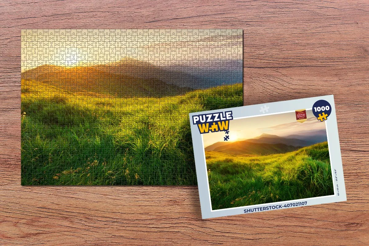 PuzzleWow Gras - Heuvels - Zon - Natuur Landschap Legpuzzel 1000 Stuks - Multicolor