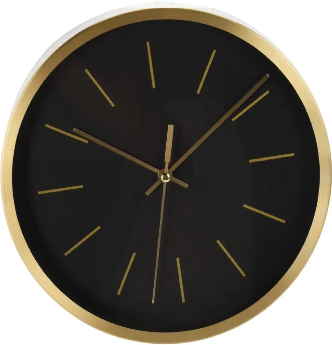 Zwarte metalen wandklok met gouden frame 25 cm