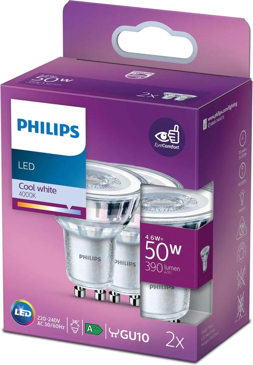 Philips LED Spot GU10 4.6W Koelwit