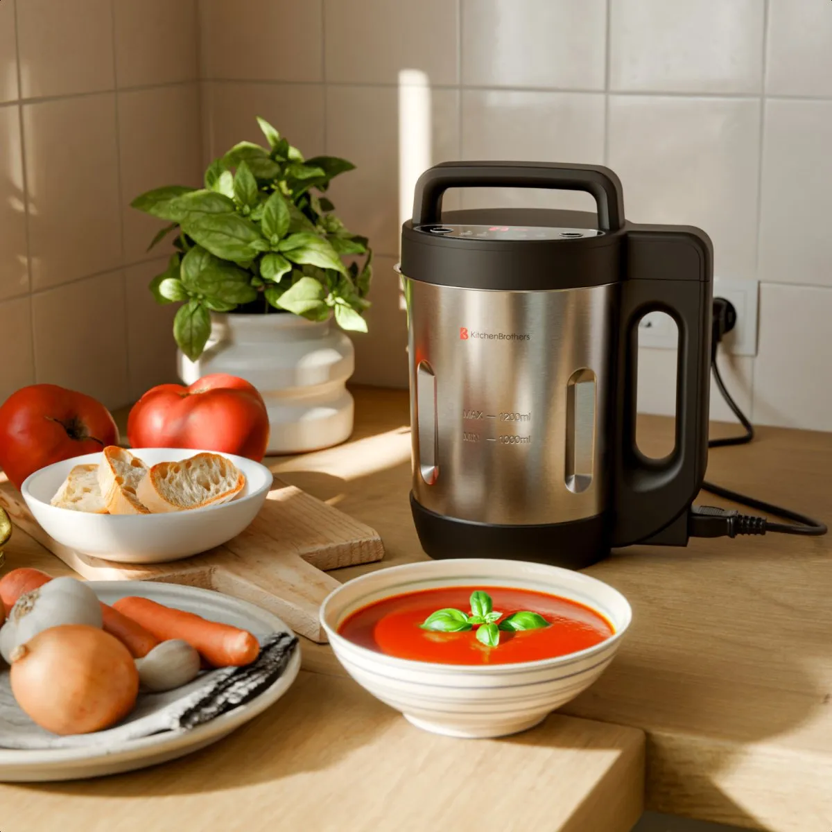 KitchenBrothers Soepmaker 1.2L - 5 Programma's 800W - RVS/Zwart