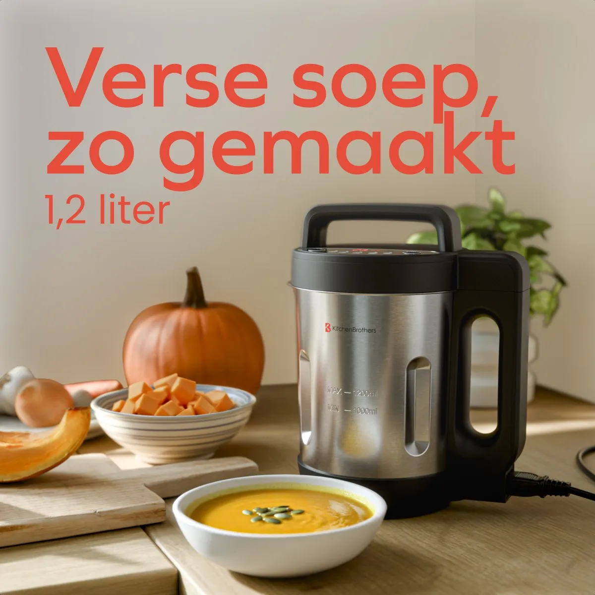 KitchenBrothers Soepmaker 1.2L - 5 Programma's 800W - RVS/Zwart