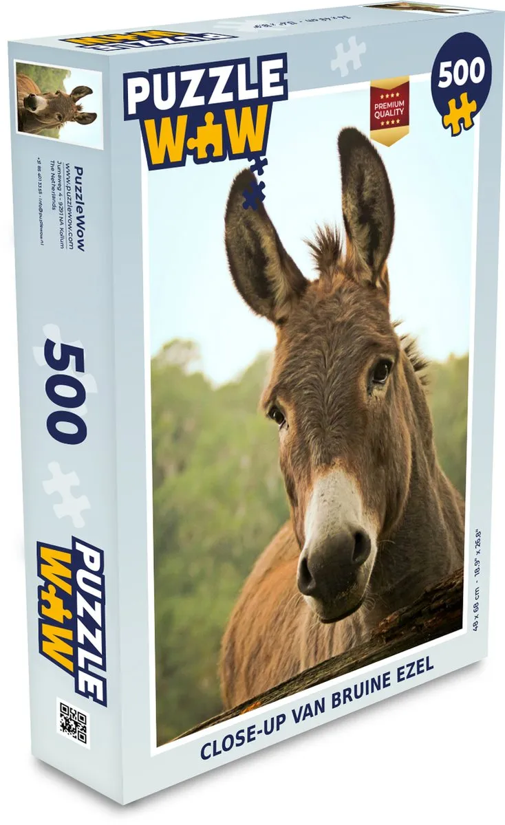 PuzzleWow Legpuzzel Close-up van bruine ezel 500 Stuks
